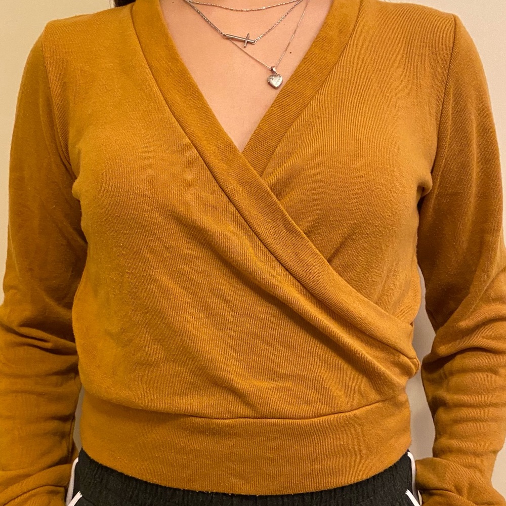 “Forever 21 Mustard Yellow Wrap Sweater”